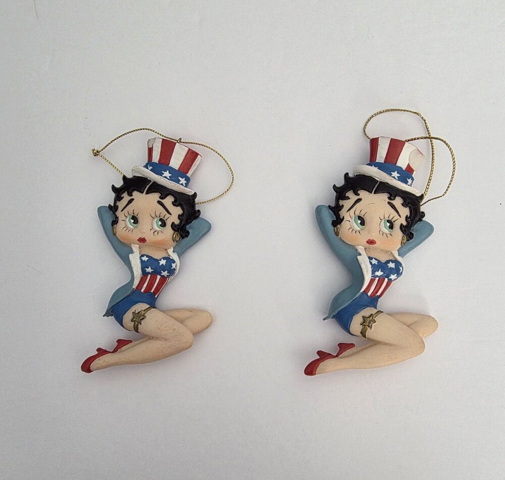 Betty Boop Christmas 4th Of July Ornaments Lot Of 2 TM Hearst 2000 Patriotic